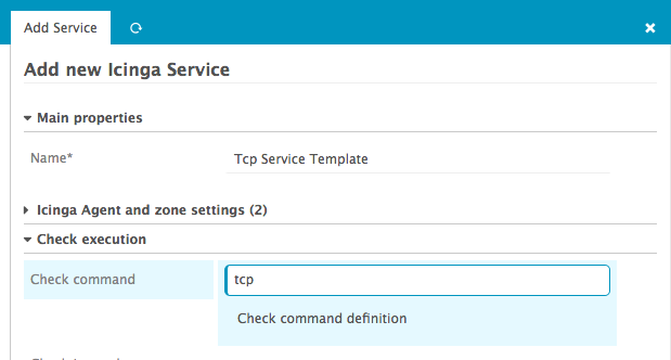 Define service template - tcp