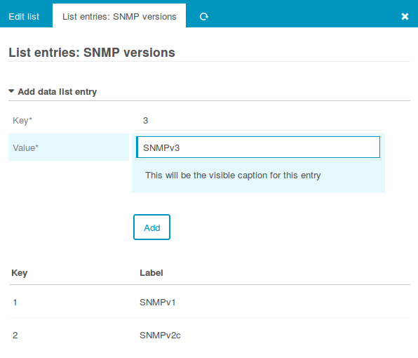 Fill the new list with SNMP versions