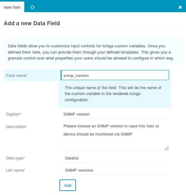 Create a Data Field for SNMP Versions