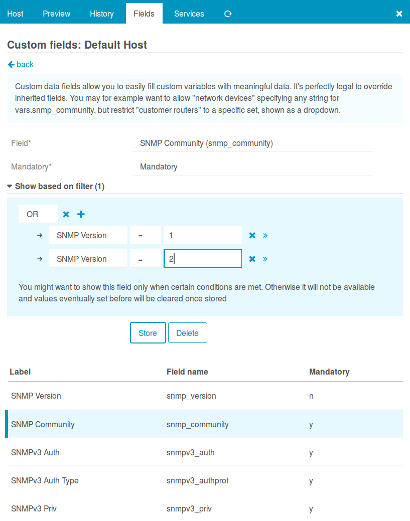 SNMP Fields on Default Host