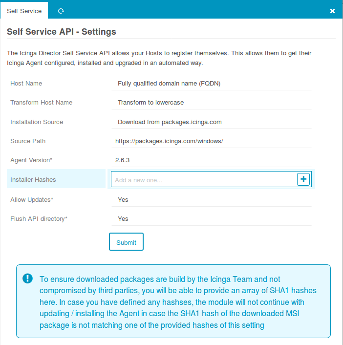 Settings - Installer Details