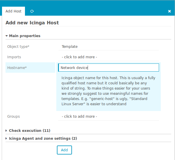 Define host template