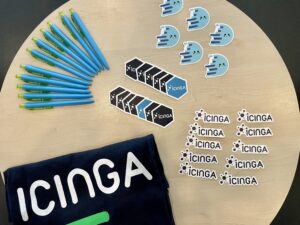 Some Icinga stickers on a table