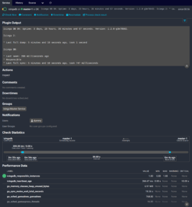 Screenshot of Icinga Web showing the service details for an Icinga DB health check.The following plugin output is shown: Icinga DB OK: Uptime: 3 days, 23 hours, 36 minutes and 57 seconds. Version: 1.2.0-g3e78b92. Icinga 2: * Last full dump: 5 minutes and 18 seconds ago, took 1 second Icinga DB: * Last seen: 266 milliseconds ago * Responsible * Last full sync: 5 minutes and 18 seconds ago, took 747 milliseconds