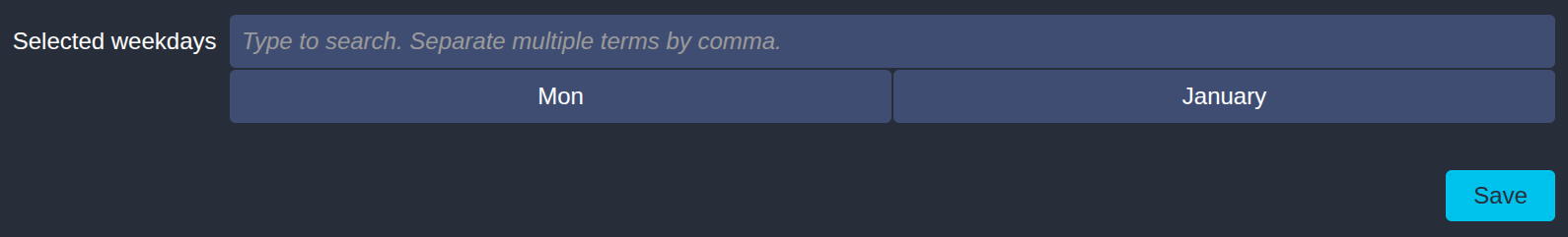 ipl-web TermInput showing the entries "Mon" and "January" below the input field