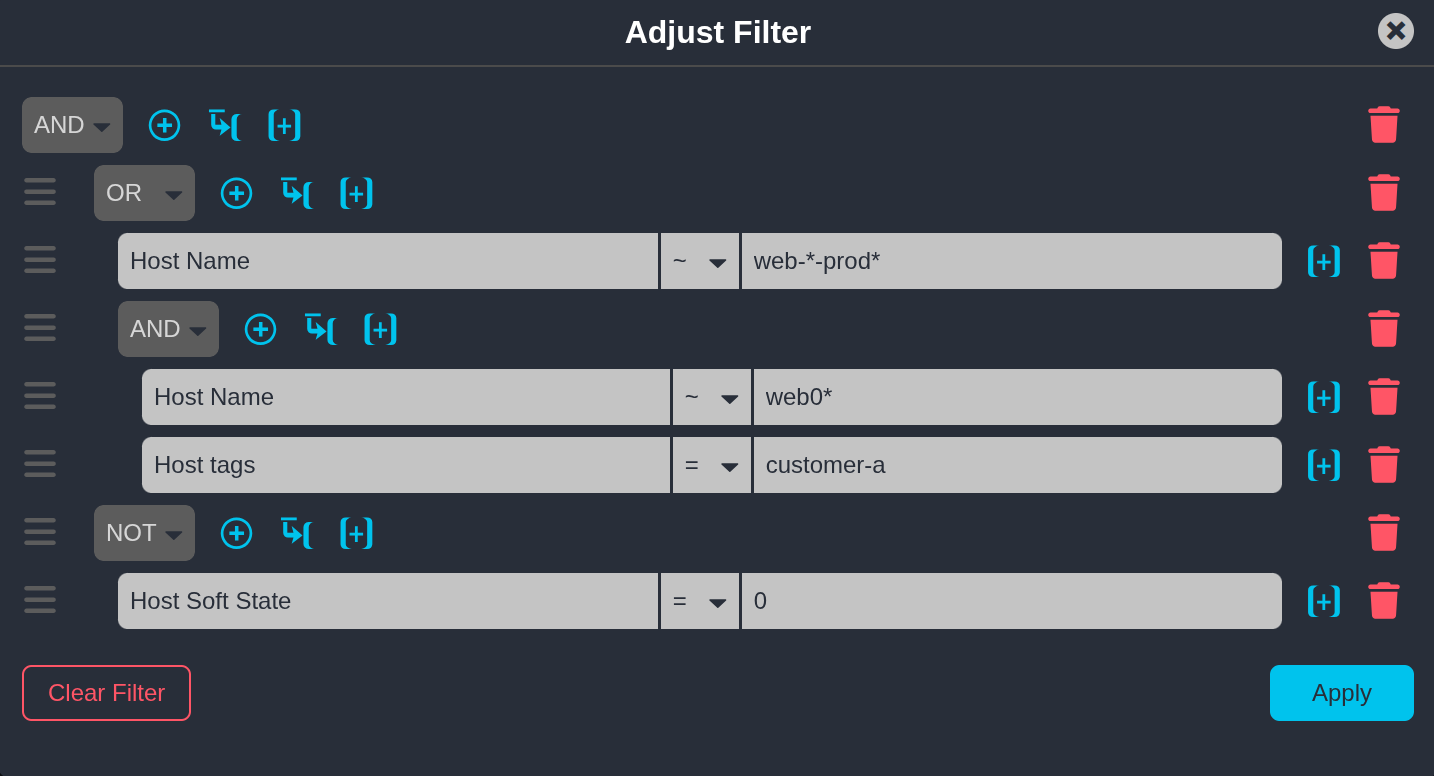 Nested Icinga Web filter in the search editor